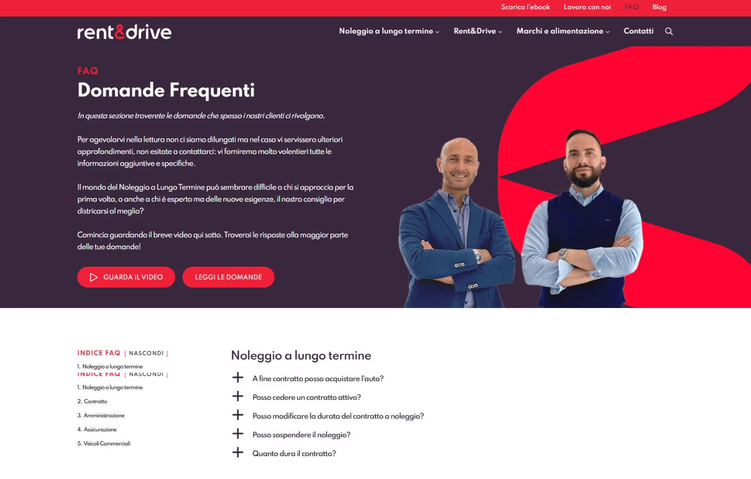 Sezione FAQ Rent & Drive